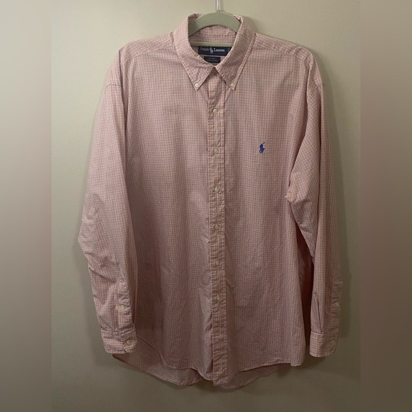 Ralph Lauren Long Sleeve Button Up Pink Checkered Dress Shirt Men’s Size L. - Picture 1 of 9